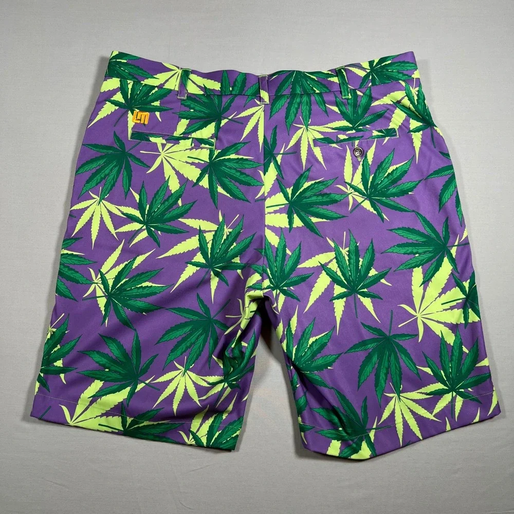 Loudmouth Golf Shorts Mens 38 Purple Haze Weed Leaf Marijuana Print Cannabis